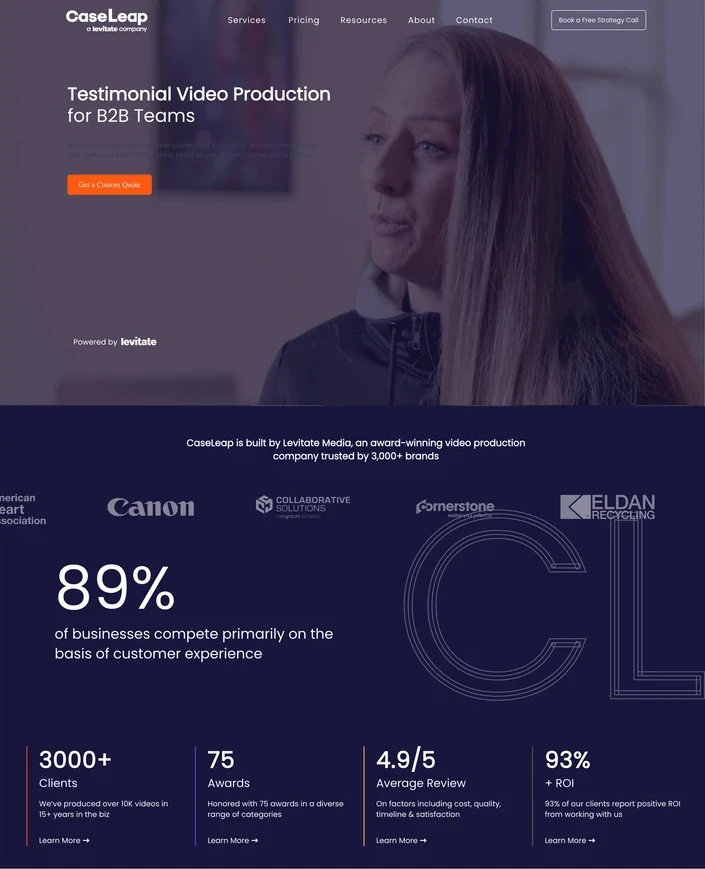 CaseLeap homepage before: Testimonial Video Production for B2B Teams