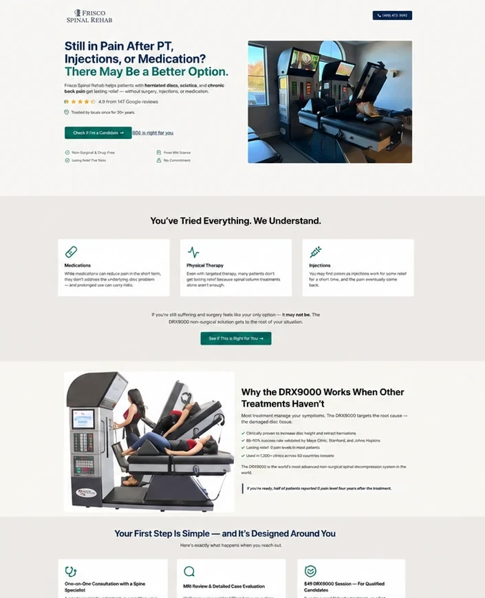 Frisco Spinal Rehab page after: Still in Pain After PT, Injections, or Medication?