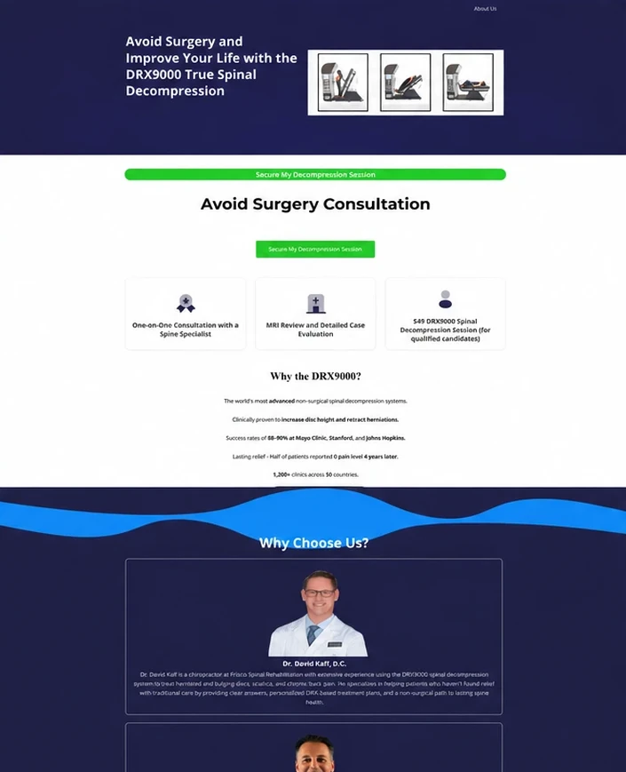Frisco Spinal Rehab page before: Avoid Surgery and Improve Your Life with the DRX9000